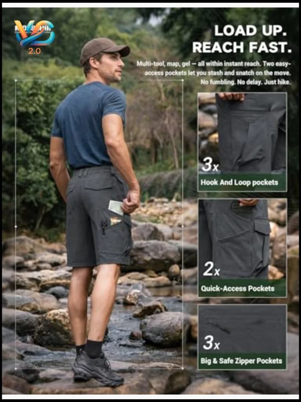 Men's 8-Pocket Cargo Hiking Shorts Quick Dry Stretch Lightweight Outdoor
